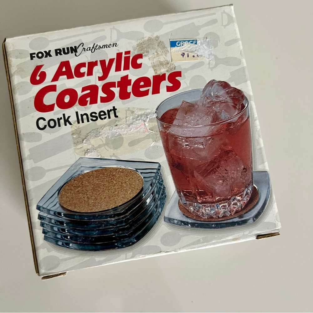 Vintage MCM Fox Run Acrylic Coasters with Cork Insert